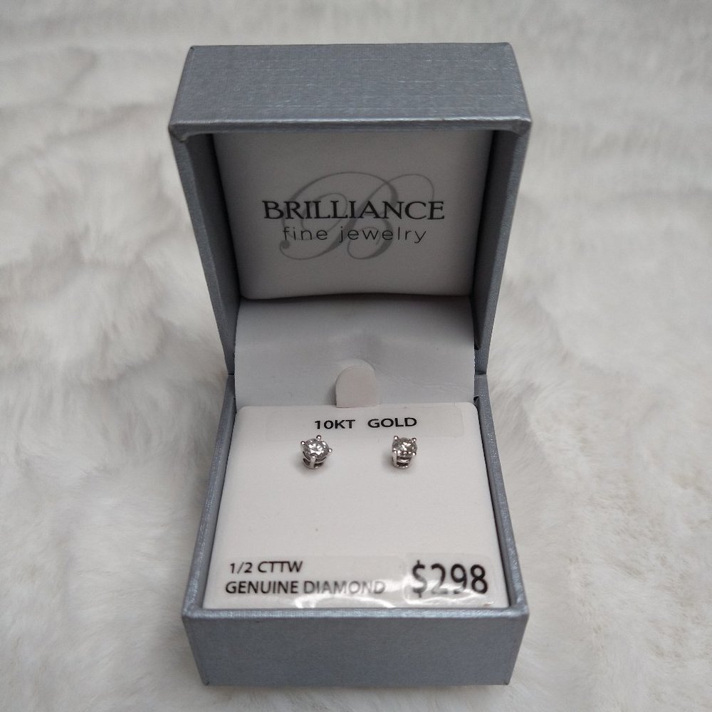 NIB 10k 1/2 CTTW Genuine Diamond Earring Stud Pair